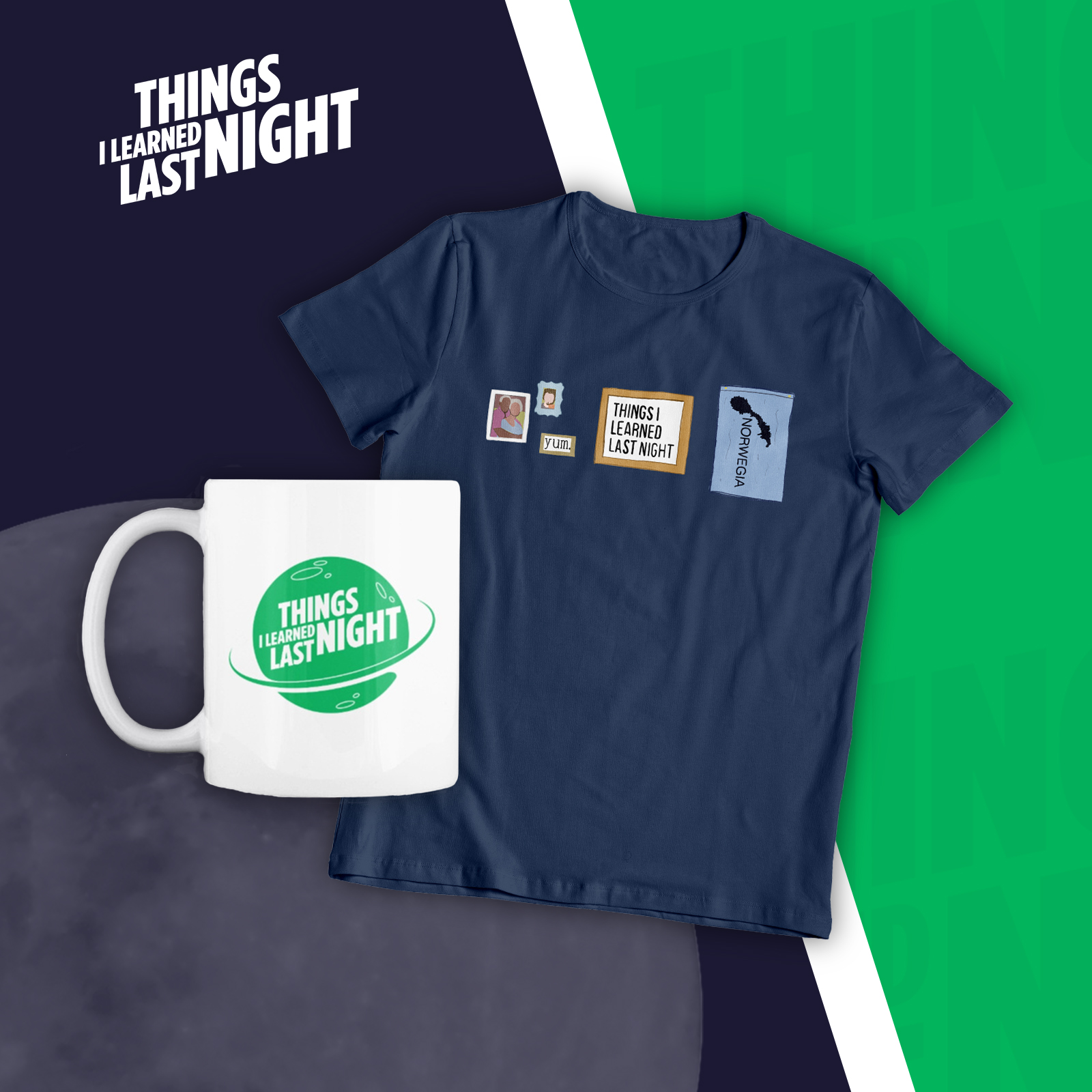 Coffee Mug and Tee Shirt from Educational Comedy Podcast Things I Learned Last Night