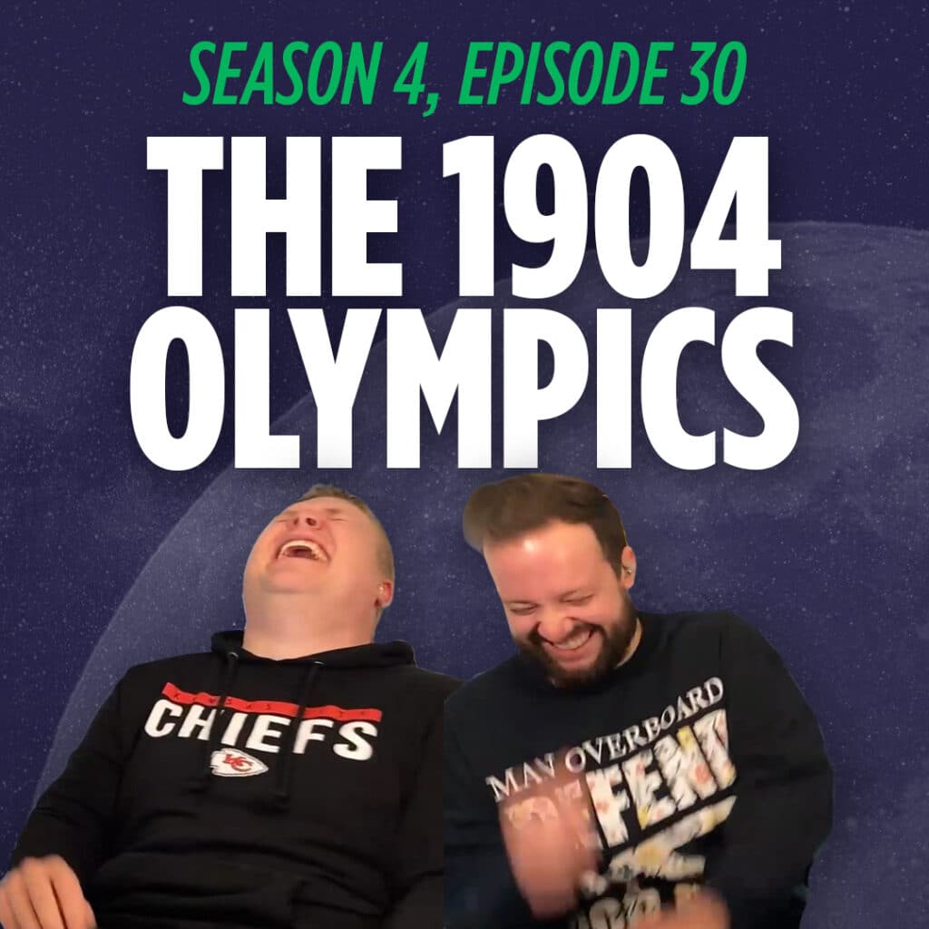 Tim and Jaron laugh about the 1904 olympic marathon on the educational comedy podcast Things I Learned Last Night