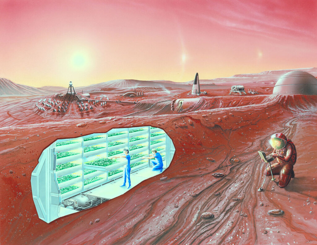 Artist rendering of a space colony on mars