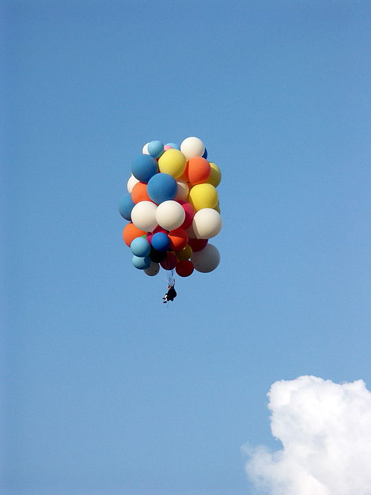Lawn Chair Larry inspired an entire extreme sport known as cluster ballooning. Pictured is one such athlete floating through the sky.