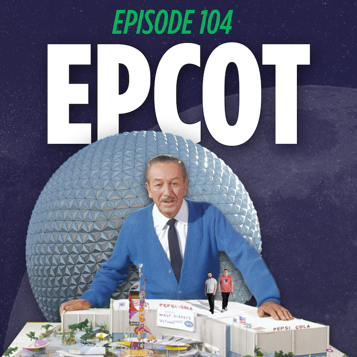 Walt Disney looks over his models of Epcot now with miniatures of Tim Stone and Jaron Myers