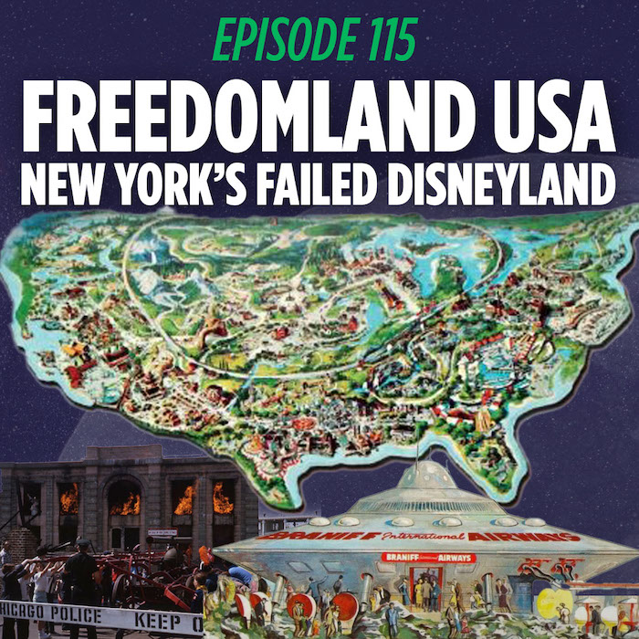 The map of freedomland in the shape of the continental US along with a couple freedomland rides