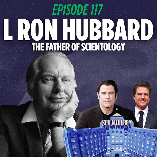 L Ron Hubbard in front of the Church of Scientology building in Los Angeles California