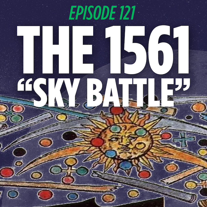 An artist rendition of the 1561 sky battle or celestial phenomenon over Nuremberg Germany