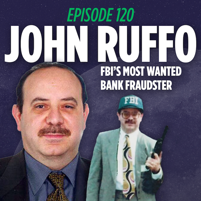 Side by side photos of John Ruffo. One is his professional headshot and the other is his photo in the FBI hat holding a gun.