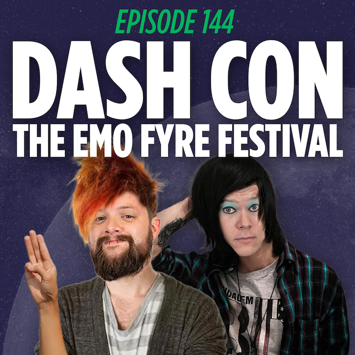 Tim Stone and Jaron Myers dressed as emo kids getting ready to go to DashCon