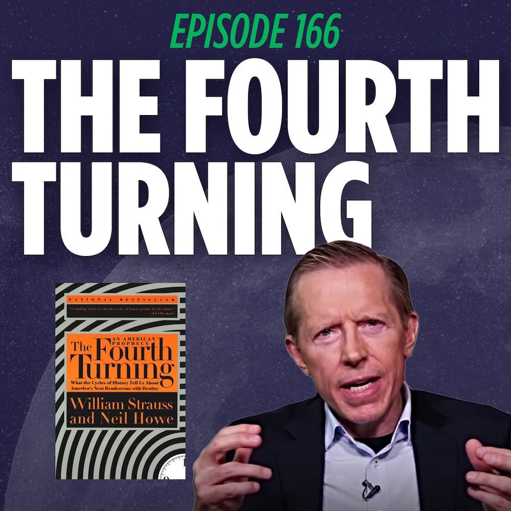 Neil Howe describing the fourth turning next to the book he co authored with william strauss